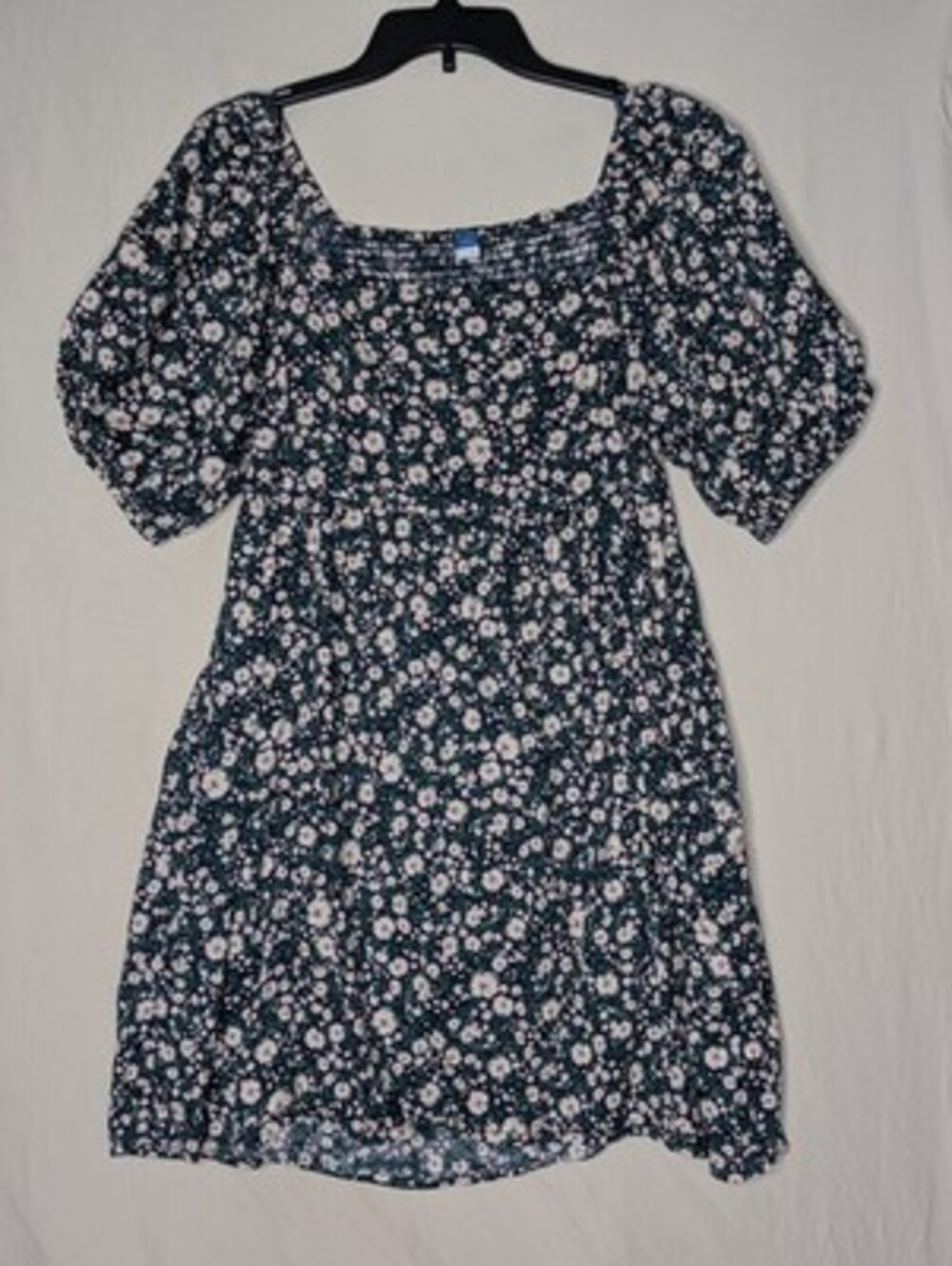 Old Navy Floral Midi Navy Pink Flowers Dress With Pockets And Puffy‎ Sleeves